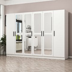 Minar Kale 6 Kapak Aynalı 2 Çekmece Zincir Dolap - Beyaz