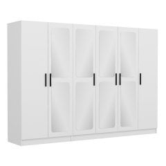 Minar Kale 6 Kapak Aynalı 2 Çekmece Zincir Dolap - Beyaz