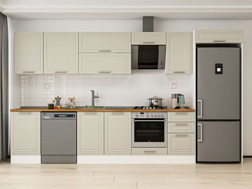 Alvinka 375X222 Cm Klasik Mebran Mutfak Dolabı Mb-E80S50S45-2 Mebran | Kumtaşı - Mdf