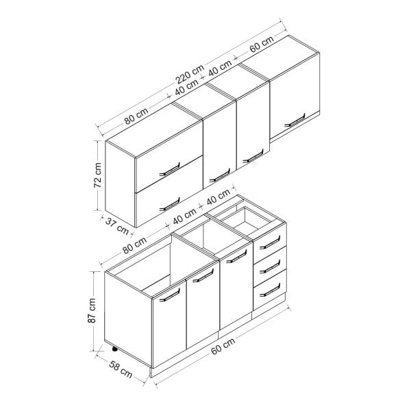 Minar 220 Cm Mutfak Dolabı Beyaz 220-B8