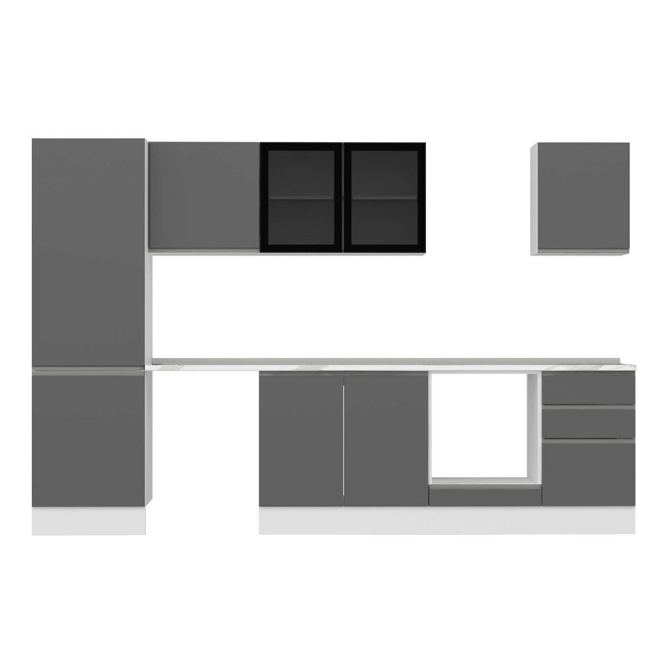 Alvinka 310X210 Cm High Gloss Mutfak Dolabı Mb-E80B60S50-3 High Gloss | Antrasit - Suntalam