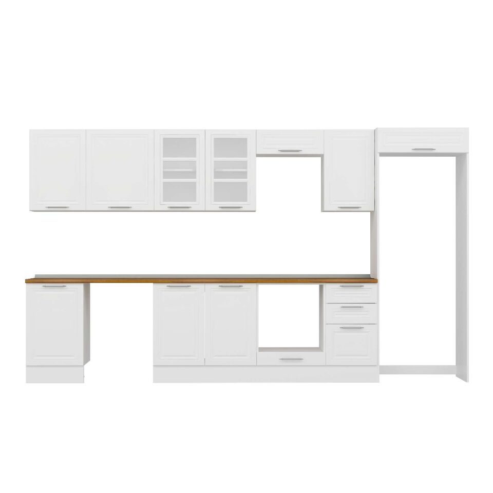 Alvinka 375X222 Cm Klasik Mebran Mutfak Dolabı Mb-E80S50S45-3 Mebran | Beyaz - Suntalam