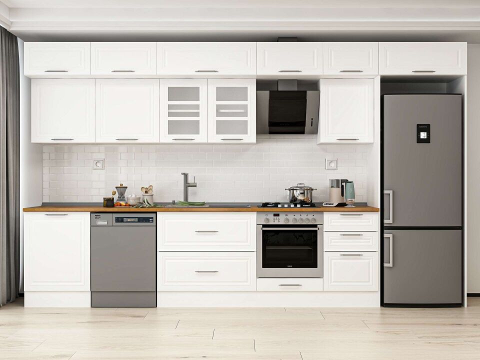Alvinka 390X240 Cm Klasik Mebran Mutfak Dolabı Beyaz Beyaz Mb-E80S60S50-3