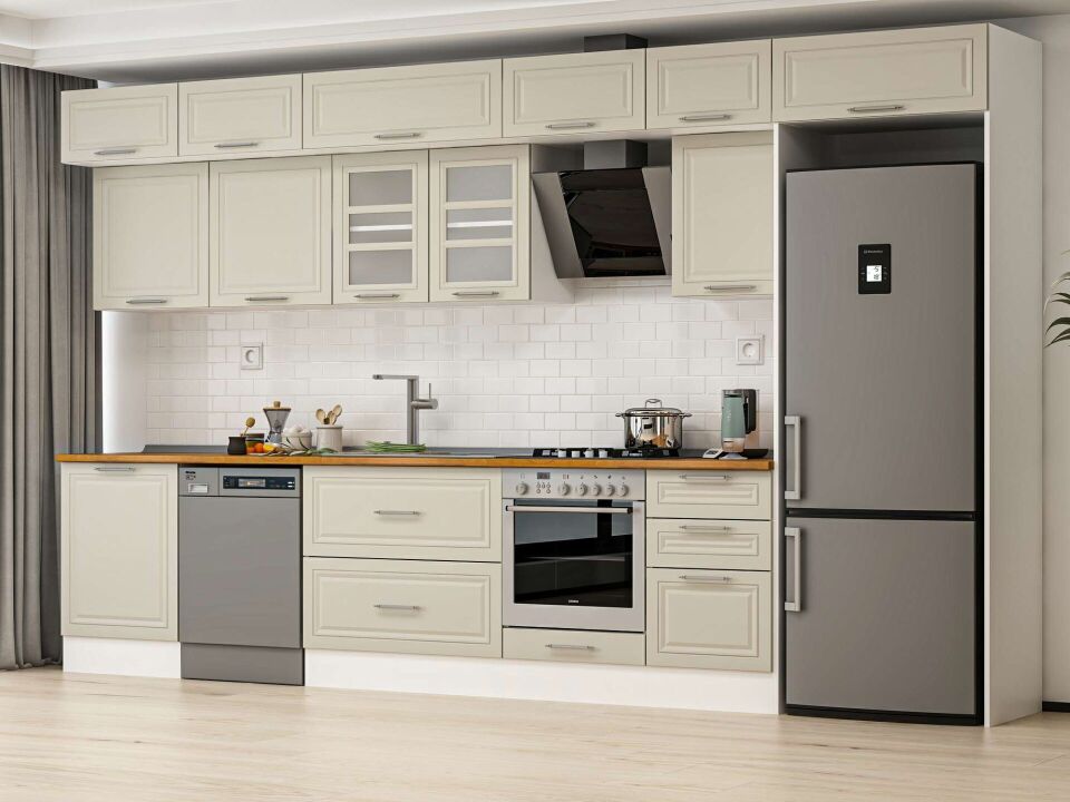 Alvinka 390X240 Cm Klasik Mebran Mutfak Dolabı Beyaz Beyaz Mb-E80S60S50-3