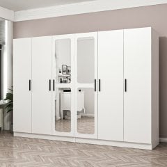 Minar Kale 6 Kapak Aynalı 4 Çekmece Zincir Dolap - Beyaz