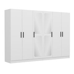 Minar Kale 6 Kapak Aynalı 4 Çekmece Zincir Dolap - Beyaz