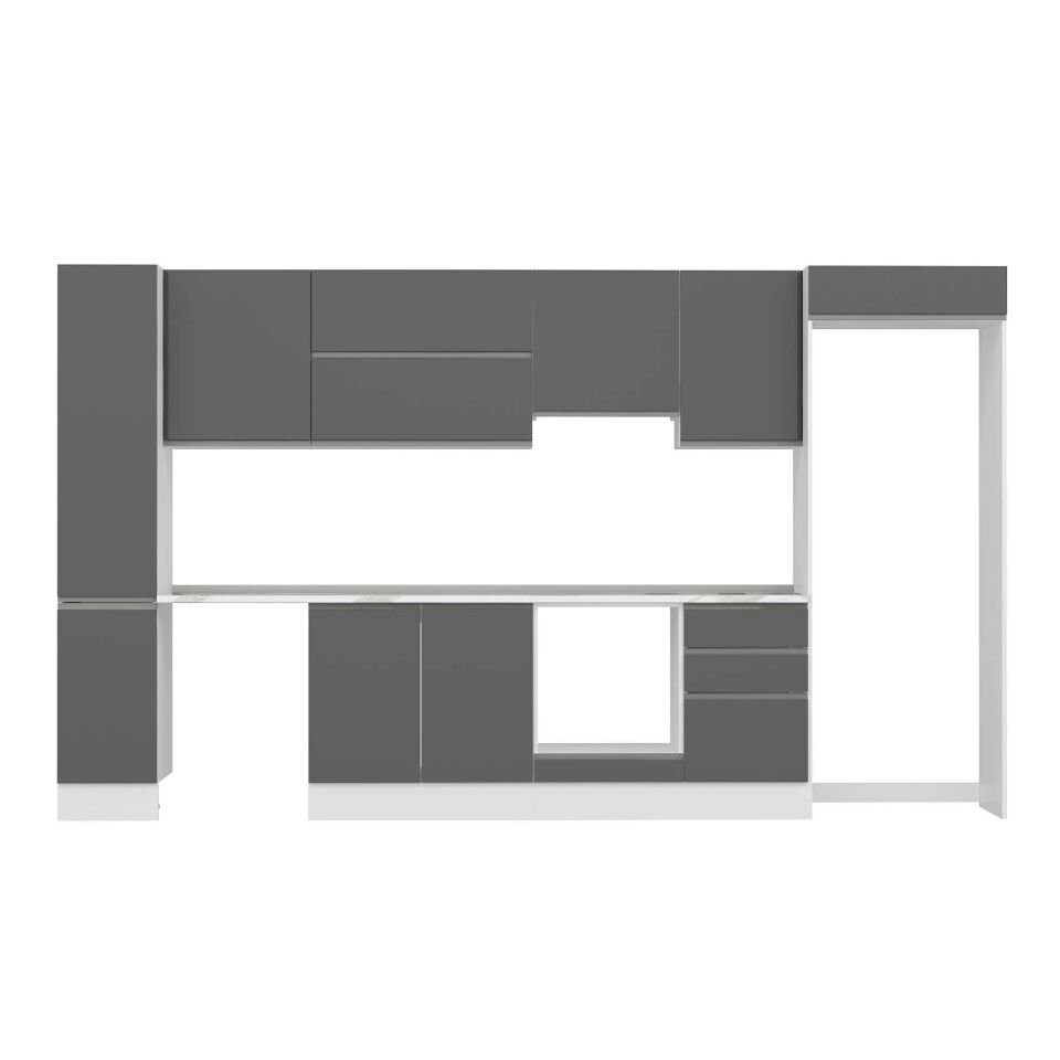 Alvinka 380X222 Cm High Gloss Mutfak Dolabı Mbb-E90B40S50-1 High Gloss | Antrasit - Mdf