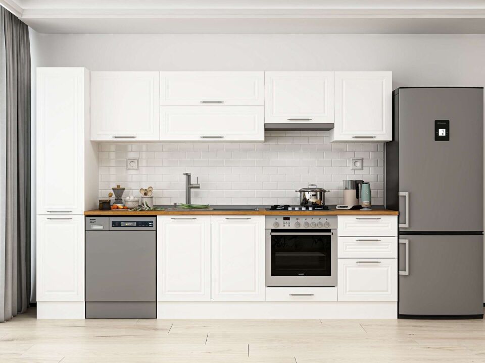 Alvinka 290X210 Cm Klasik Mebran Mutfak Dolabı Mb-E80B40S50-1 Mebran | Beyaz - Mdf