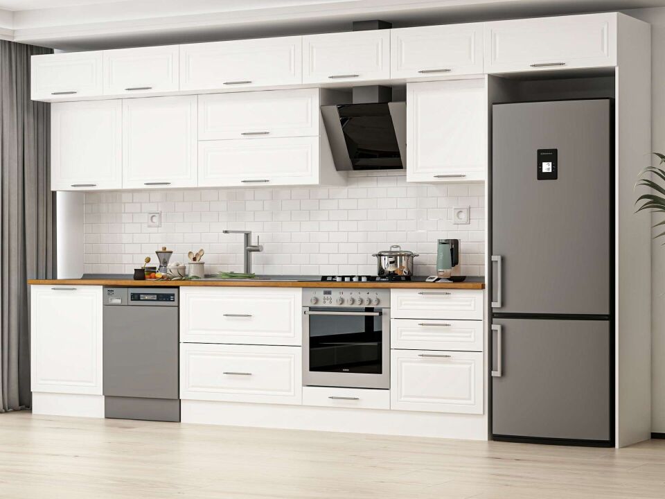 Alvinka 400X240 Cm Klasik Mebran Mutfak Dolabı Beyaz Beyaz Mb-E80S60S60-2