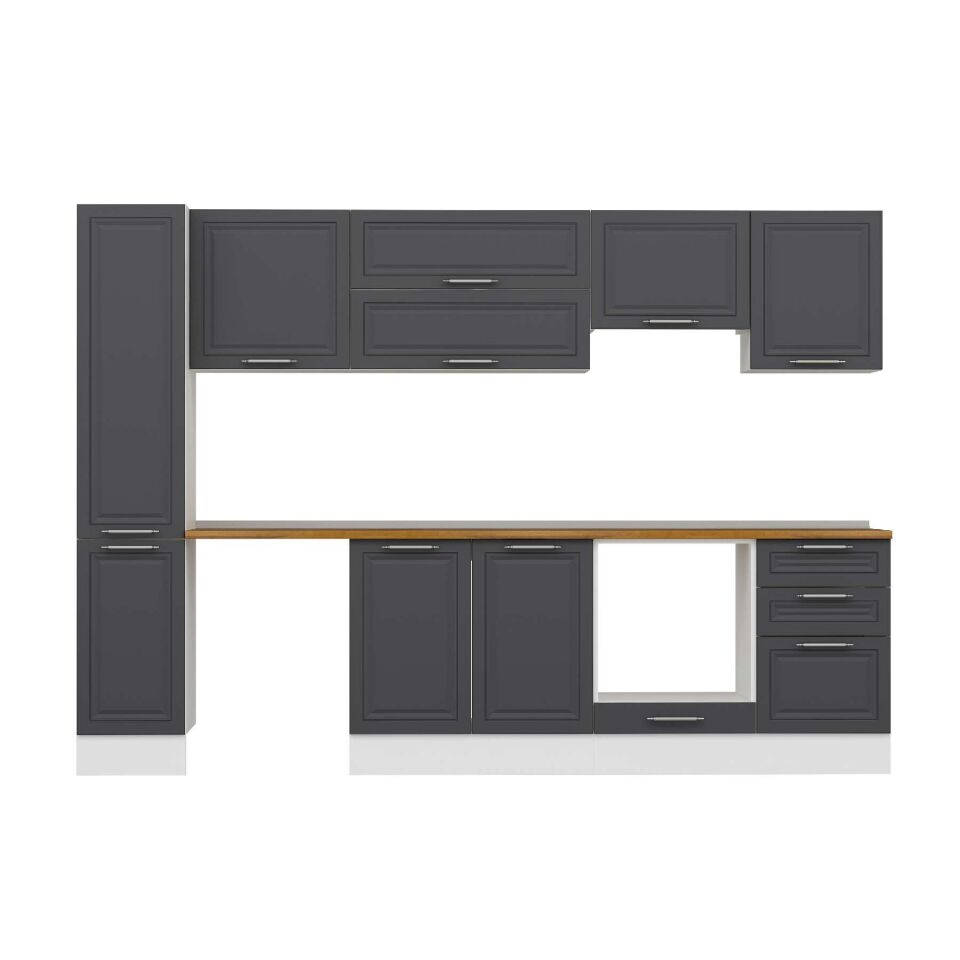 Alvinka 290X210 Cm Klasik Mebran Mutfak Dolabı Mb-E80B40S50-1 Mebran | Antrasit - Mdf