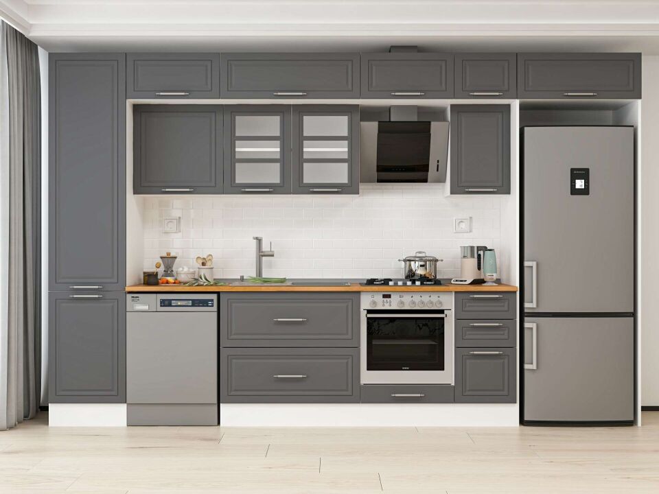 Alvinka 380X240 Cm Klasik Mebran Mutfak Dolabı Mbb-E90B50S40-3 Mebran | Antrasit - Mdf