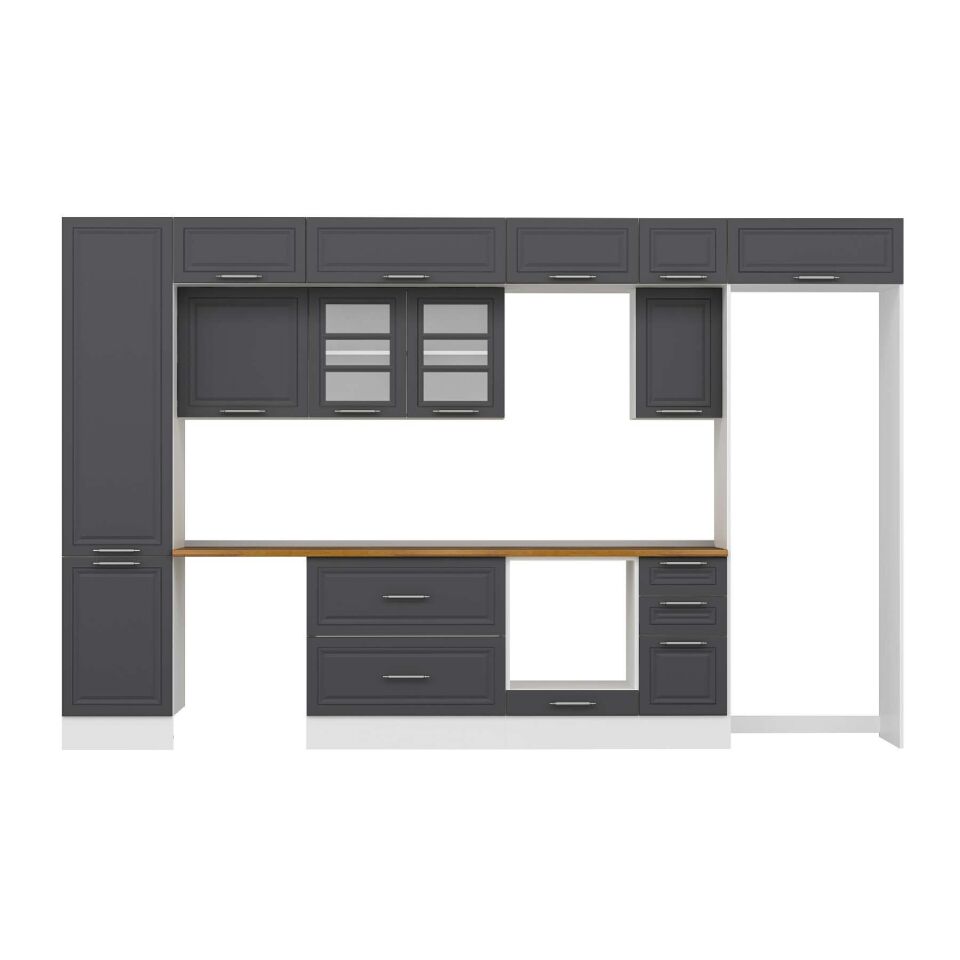 Alvinka 380X240 Cm Klasik Mebran Mutfak Dolabı Mbb-E90B50S40-3 Mebran | Antrasit - Mdf