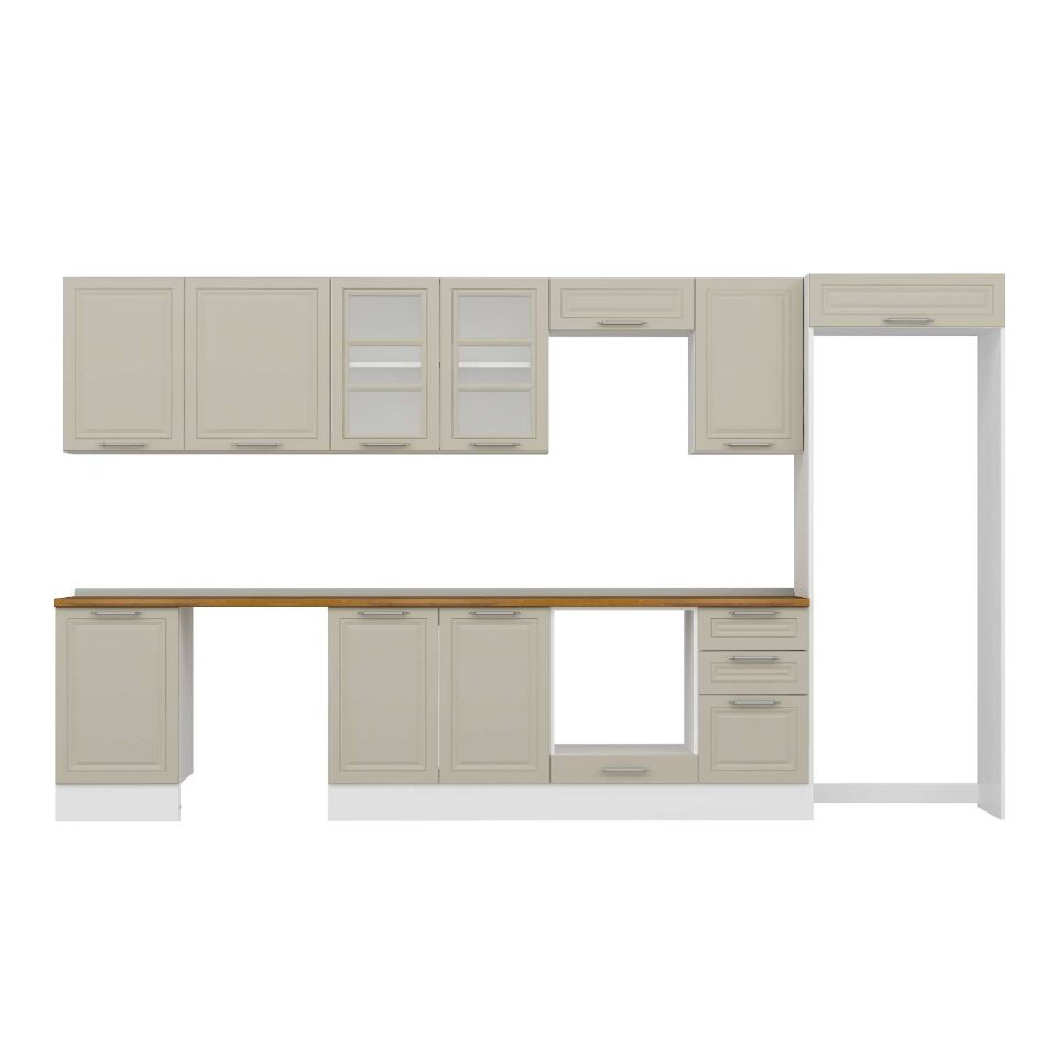 Alvinka 375X222 Cm Klasik Mebran Mutfak Dolabı Mb-E80S50S45-3 Mebran | Kumtaşı - Suntalam
