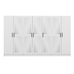 Minar Kale 7 Kapak Aynalı 2 Çekmece Zincir Dolap - Beyaz