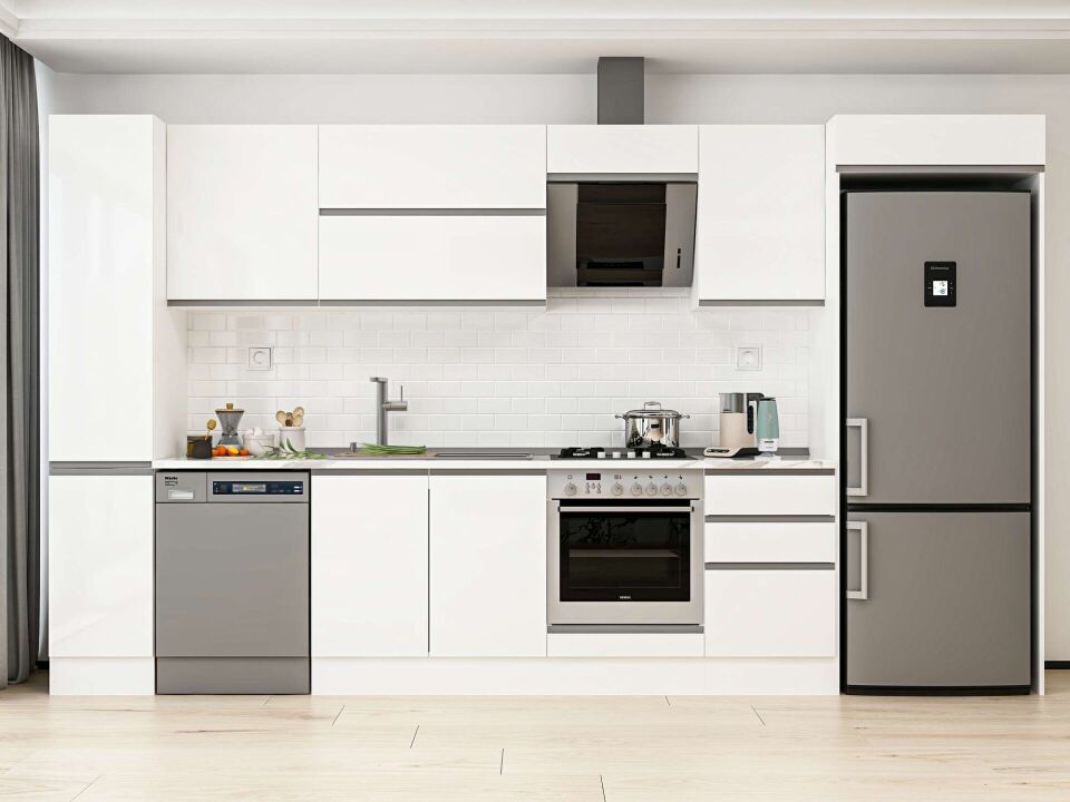 Alvinka 380X222 Cm High Gloss Mutfak Dolabı Mbb-E90B40S50-2 High Gloss | Beyaz - Mdf