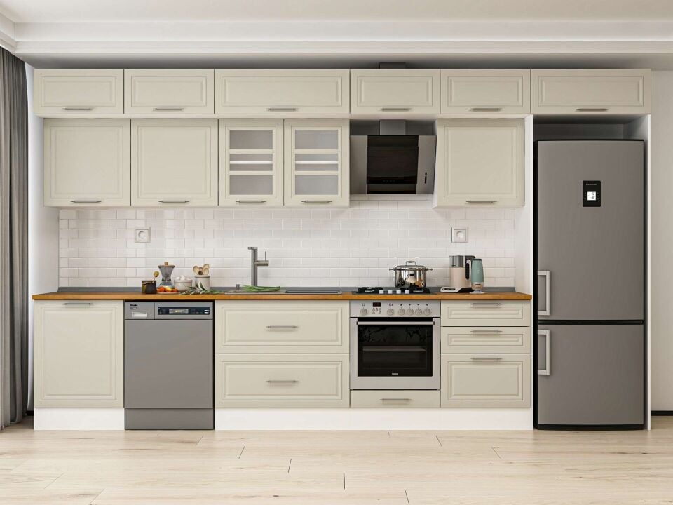 Alvinka 400X240 Cm Klasik Mebran Mutfak Dolabı Beyaz Beyaz Mb-E80S60S60-3