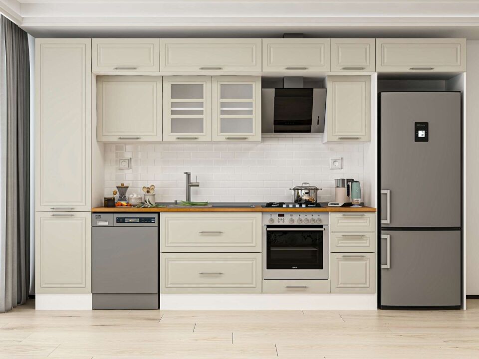 Alvinka 380X240 Cm Klasik Mebran Mutfak Dolabı Mbb-E90B50S40-3 Mebran | Kumtaşı - Mdf