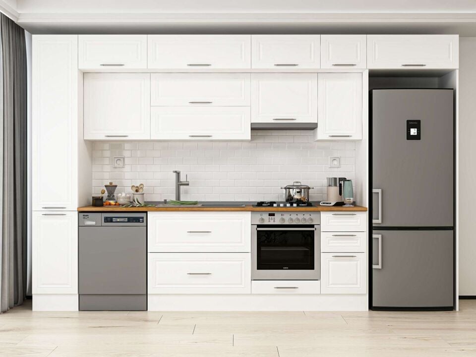 Alvinka 360X240 Cm Klasik Mebran Mutfak Dolabı Beyaz Beyaz Mbb-E80B40S40-1