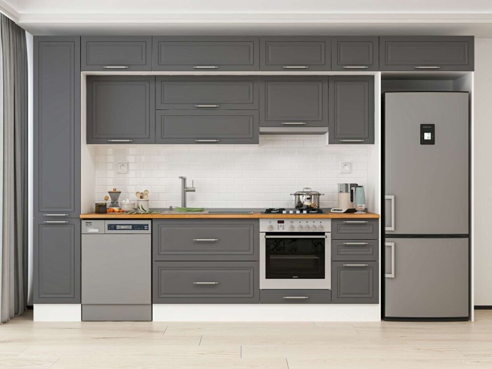 Alvinka 360X240 Cm Klasik Mebran Mutfak Dolabı Beyaz Beyaz Mbb-E80B40S40-1