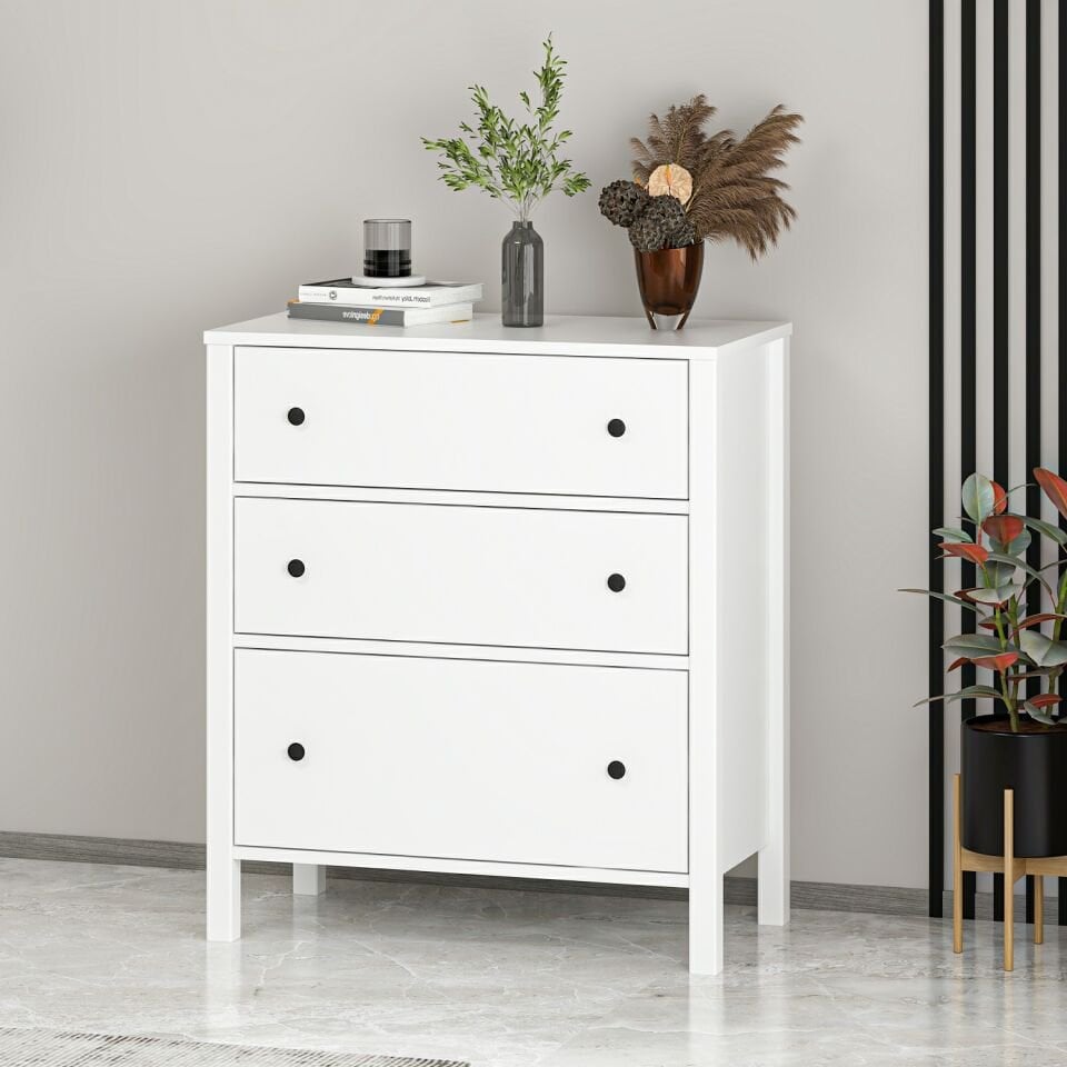 İnci 3C Şifonyer Profil Ayaklı-Beyaz