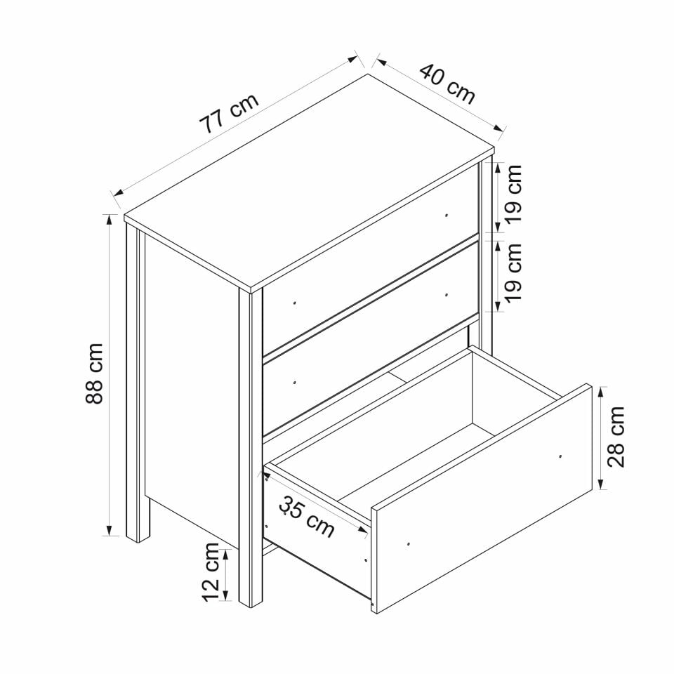İnci 3C Şifonyer Profil Ayaklı-Beyaz