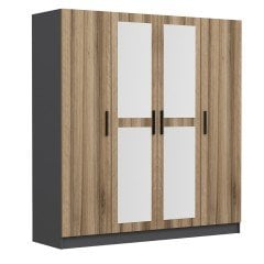 Minar Kale 4 Kapaklı 2 Aynalı 2 Çekmeceli Dolap Antrasit Dore 210CM