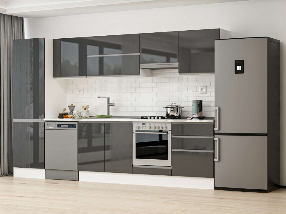 Alvinka 320X210 Cm High Gloss Mutfak Dolabı Mb-E80B60S60-1 High Gloss | Antrasit - Mdf