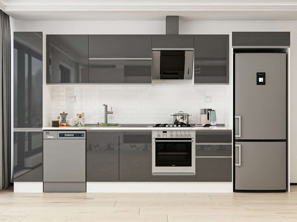 Alvinka 380X222 Cm High Gloss Mutfak Dolabı Mbb-E90B40S50-2 High Gloss | Antrasit - Mdf