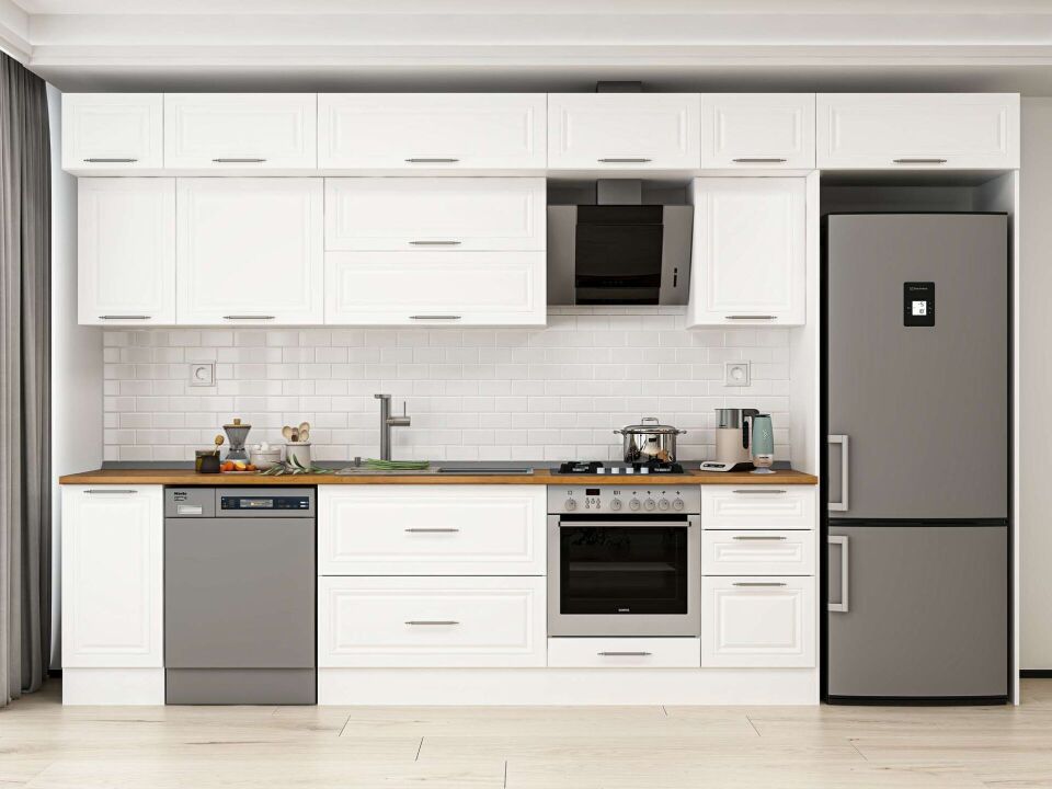 Alvinka 365X240 Cm Klasik Mebran Mutfak Dolabı Mb-E80S40S45-2 Mebran | Beyaz - Mdf