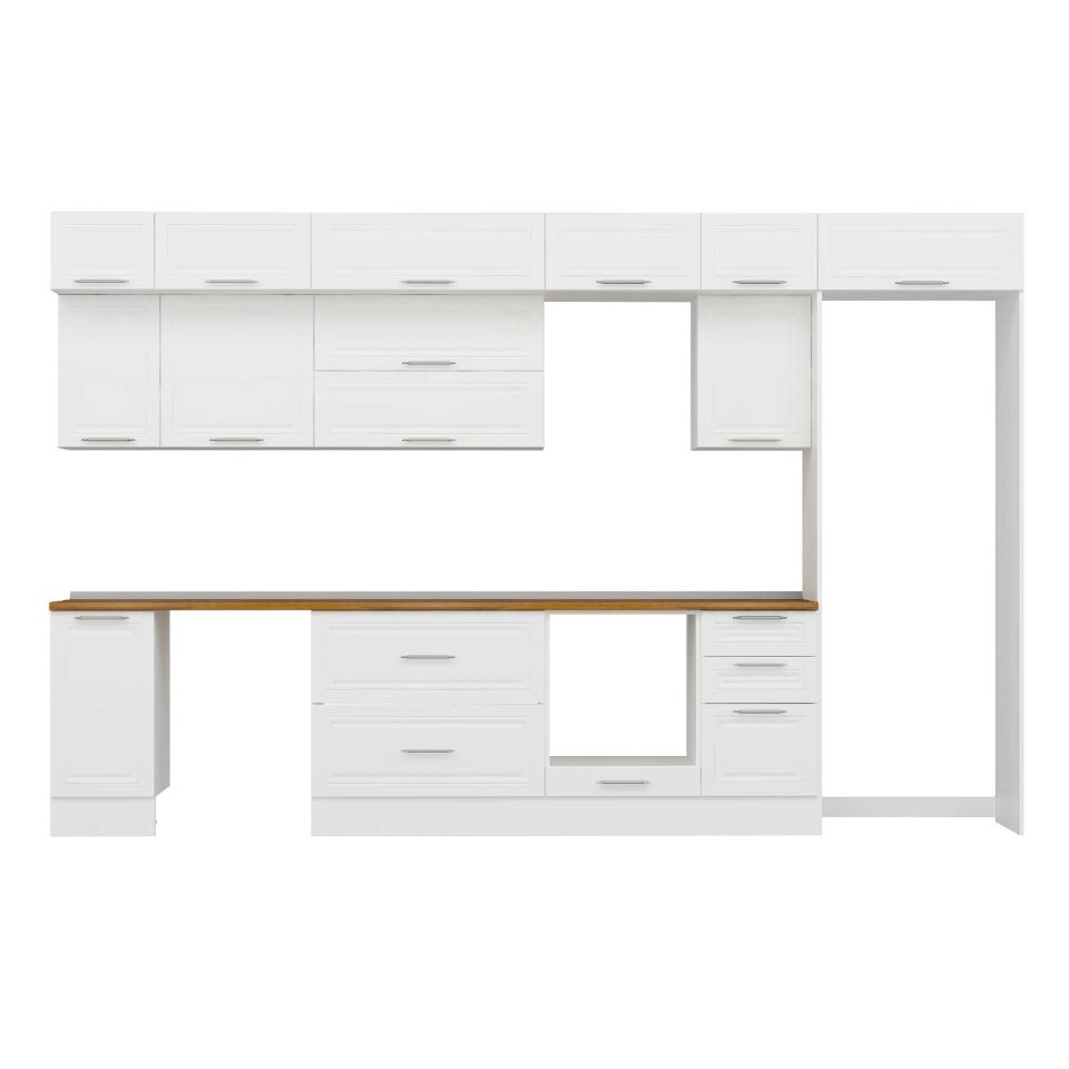 Alvinka 365X240 Cm Klasik Mebran Mutfak Dolabı Mb-E80S40S45-2 Mebran | Beyaz - Mdf