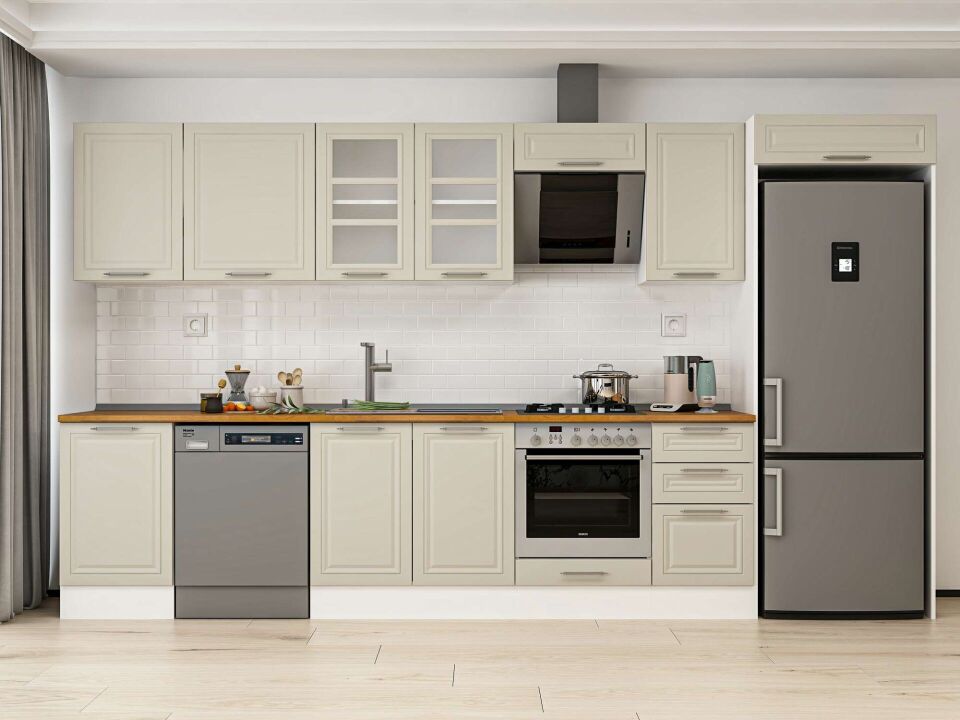 Alvinka 375X222 Cm Klasik Mebran Mutfak Dolabı Mb-E80S50S45-3 Mebran | Kumtaşı - Mdf