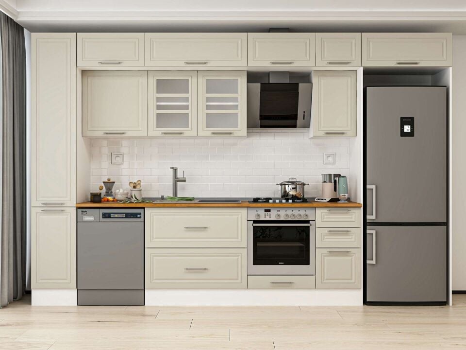Alvinka 360X240 Cm Klasik Mebran Mutfak Dolabı Beyaz Beyaz Mbb-E80B40S40-3