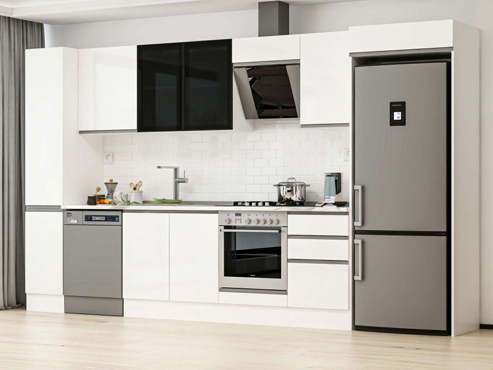Alvinka 380X222 Cm High Gloss Mutfak Dolabı Mbb-E90B40S50-3 High Gloss | Beyaz - Mdf