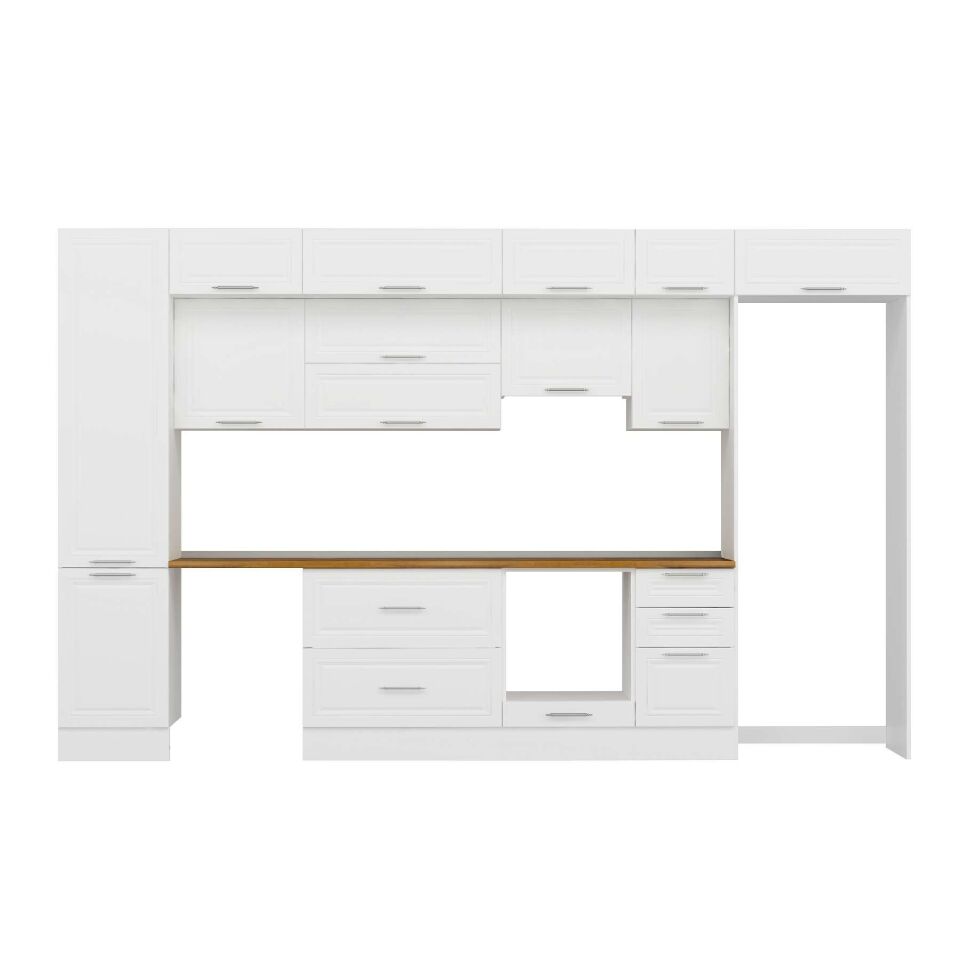 Alvinka 385X240 Cm Klasik Mebran Mutfak Dolabı Mbb-E90B50S45-1 Mebran | Beyaz - Mdf