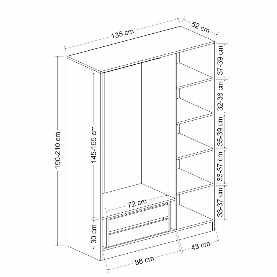 Minar Kale Country 3 Kapak 2 Ç Zincir Dolap - E.Beyaz 190CM