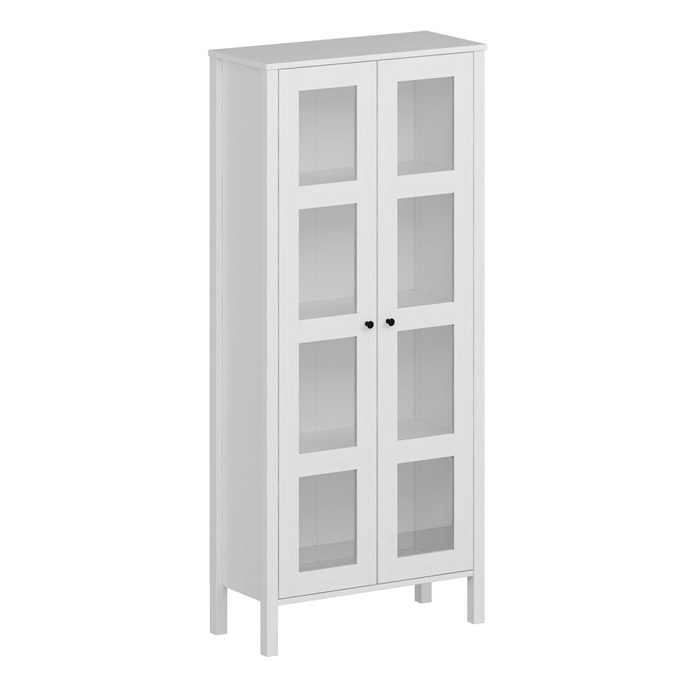 Eva Kitaplık Cam Kapaklı Profil Ayaklı Beyaz