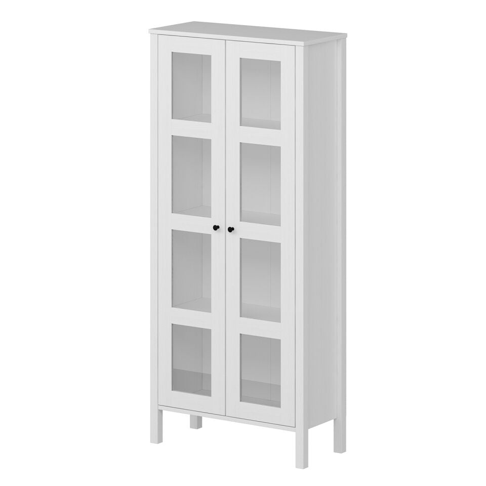 Eva Kitaplık Cam Kapaklı Profil Ayaklı Beyaz