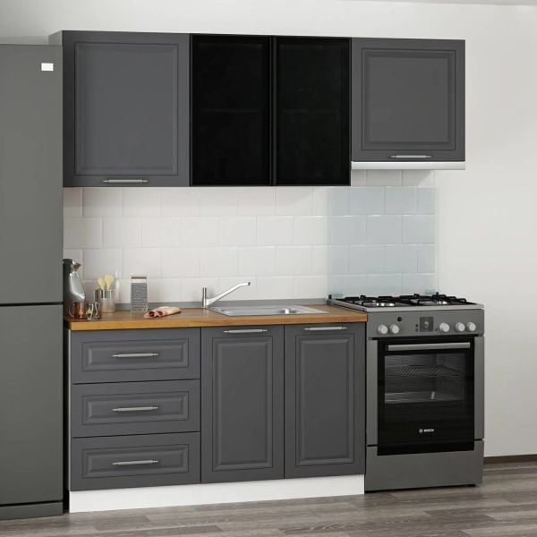 Minar 200 Cm Mbr C+Alm. Cam Mutfak Dolabı Byz Ant 200-Mcacba2