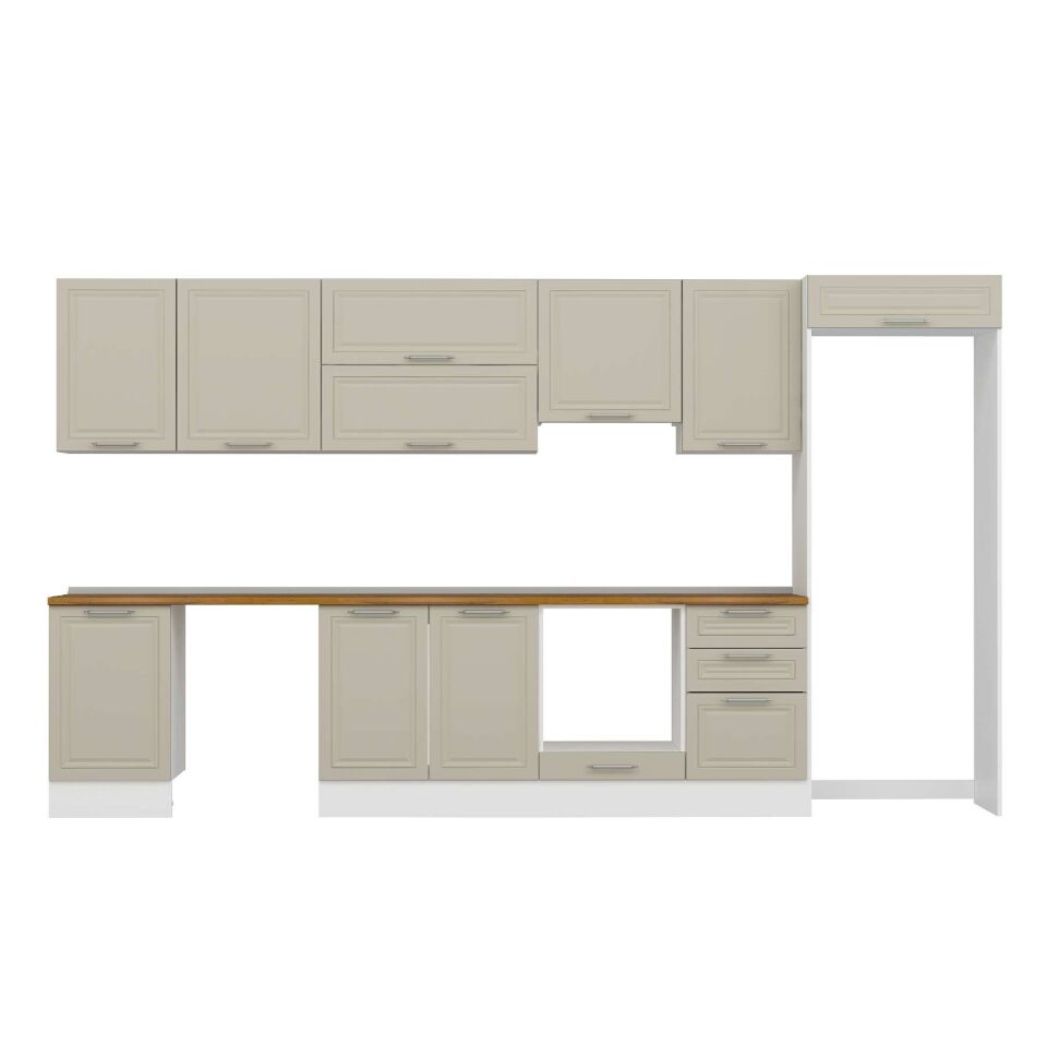 Alvinka 380X222 Cm Klasik Mebran Mutfak Dolabı Mb-E80S50S50-1 Mebran | Kumtaşı - Suntalam