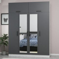 Minar Kale 4 Kapaklı 2 Aynalı 2 Ç Dolap Ve Yüklük Beyaz Antrasit