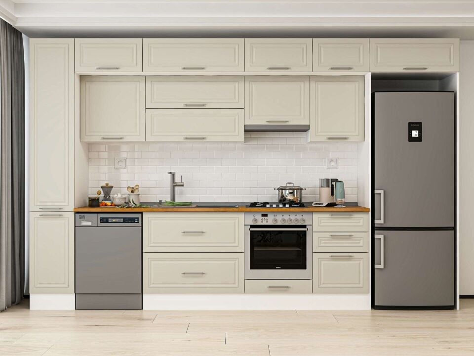 Alvinka 370X240 Cm Klasik Mebran Mutfak Dolabı Beyaz Beyaz Mbb-E80B40S50-1