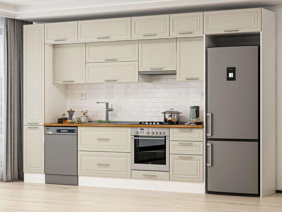 Alvinka 370X240 Cm Klasik Mebran Mutfak Dolabı Beyaz Beyaz Mbb-E80B40S50-1