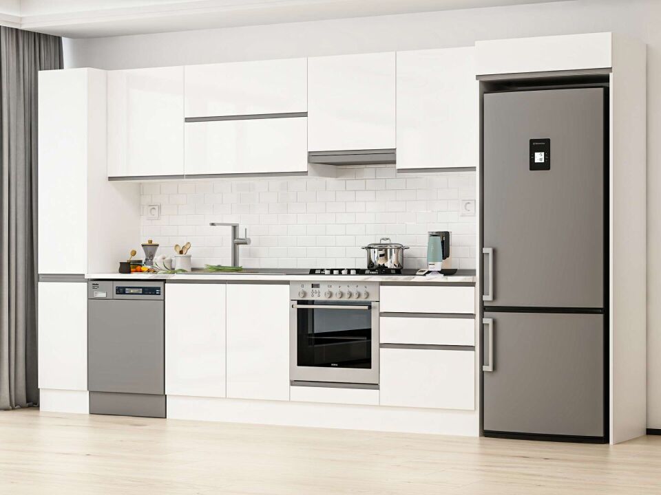 Alvinka 390X222 Cm High Gloss Mutfak Dolabı Mbb-E90B40S60-1 High Gloss | Beyaz - Mdf