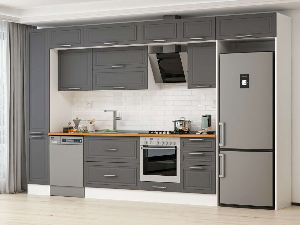 Alvinka 370X240 Cm Klasik Mebran Mutfak Dolabı Beyaz Beyaz Mbb-E80B40S50-2