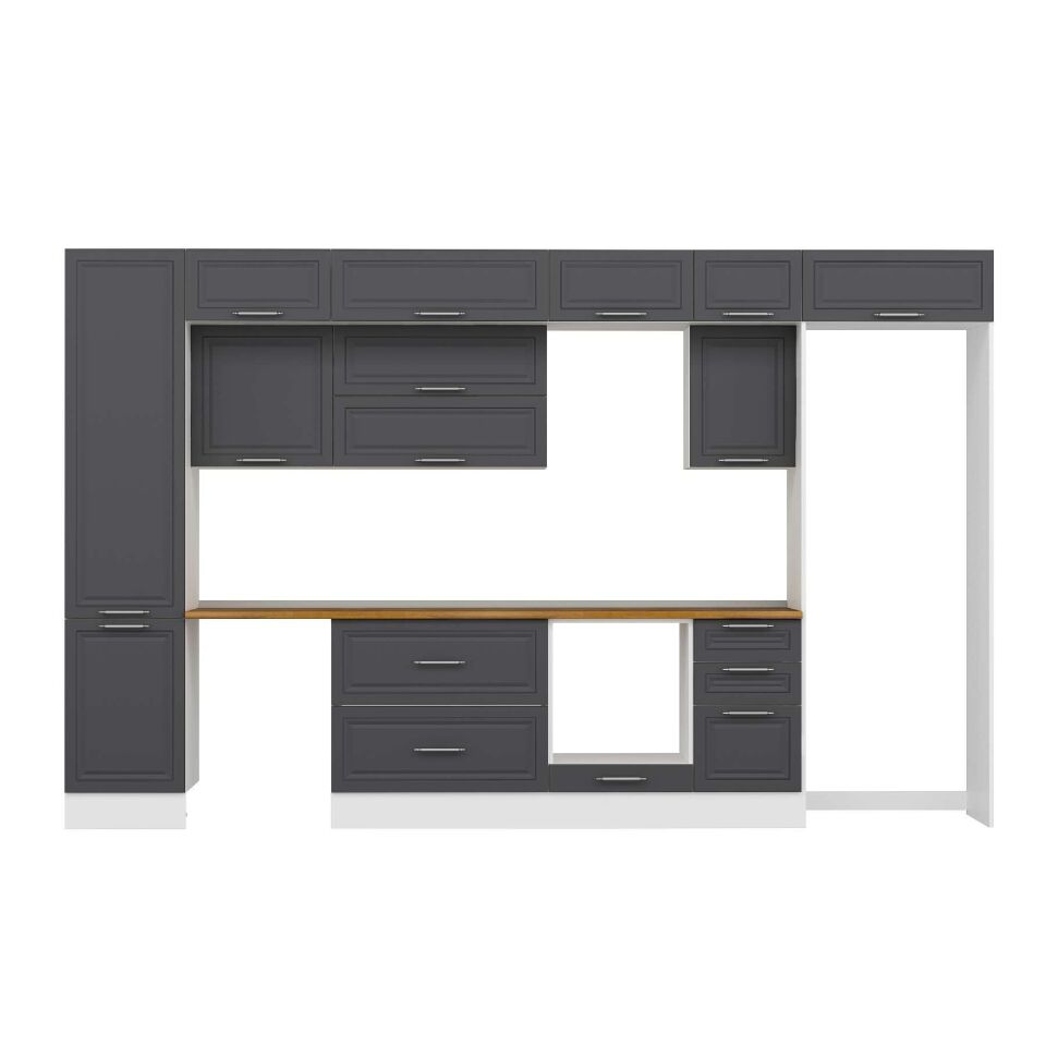Alvinka 385X240 Cm Klasik Mebran Mutfak Dolabı Mbb-E90B50S45-2 Mebran | Antrasit - Suntalam