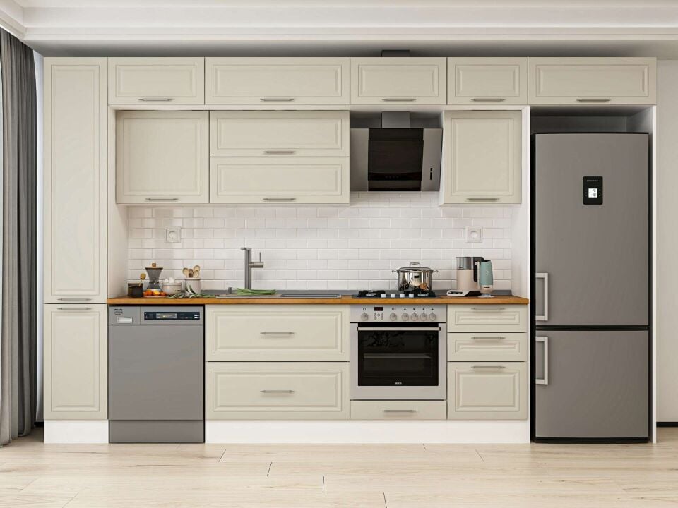 Alvinka 370X240 Cm Klasik Mebran Mutfak Dolabı Beyaz Beyaz Mbb-E80B40S50-2
