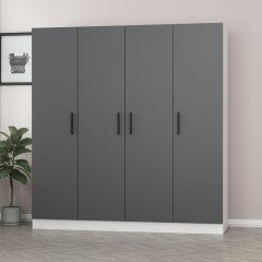 Minar Kale 4 Kapaklı 2 Çekmeceli Dolap Beyaz Antrasit