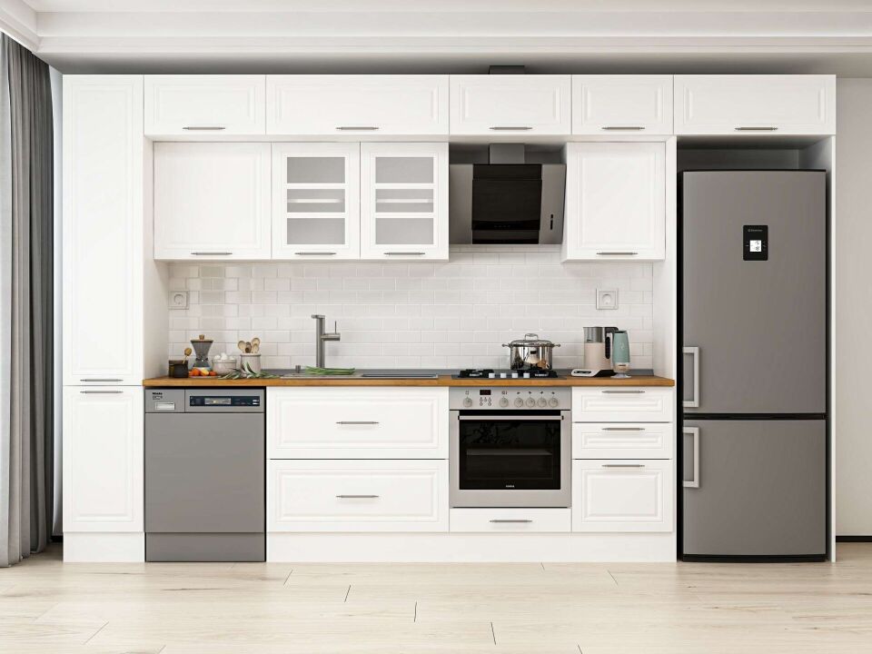 Alvinka 370X240 Cm Klasik Mebran Mutfak Dolabı Beyaz Beyaz Mbb-E80B40S50-3