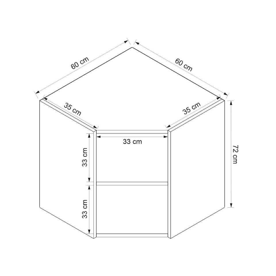 Alvinka Mutfak Modül Duz Üst 1Dk1R 60-H72Cm Köşe Dolap Beyaz Dore