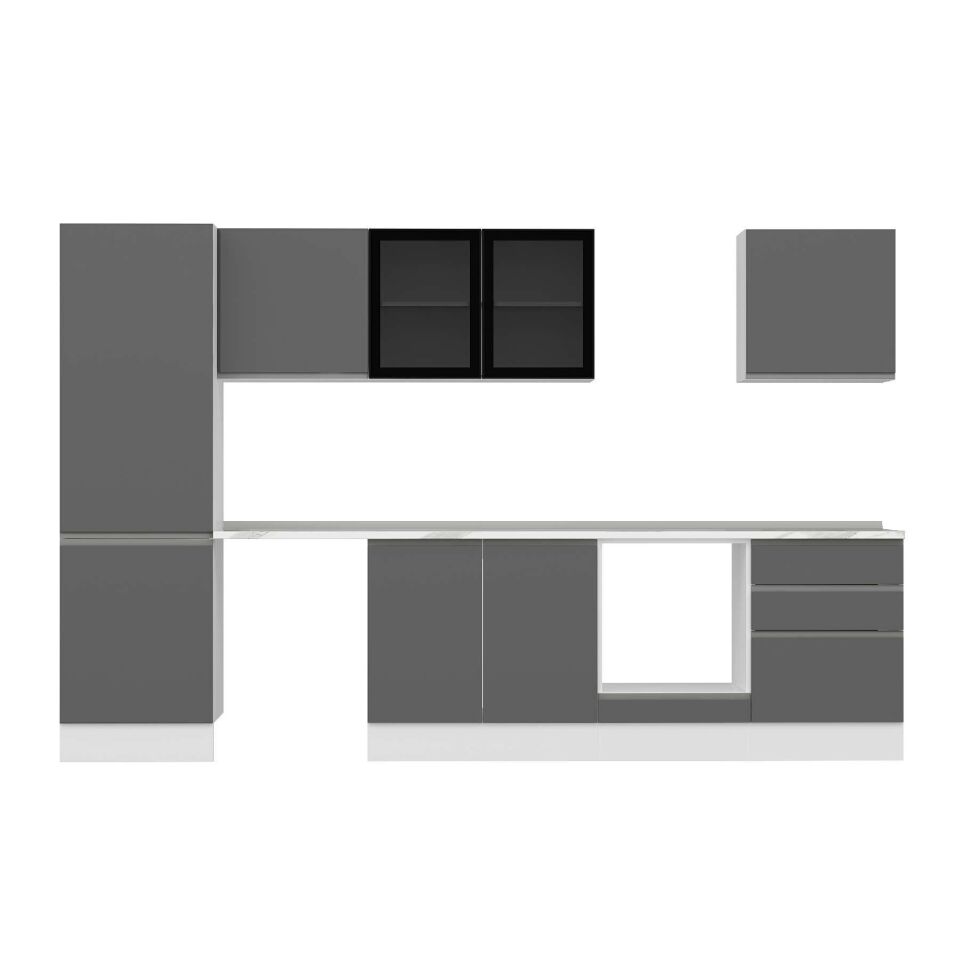 Alvinka 320X210 Cm High Gloss Mutfak Dolabı Mb-E80B60S60-3 High Gloss | Antrasit - Mdf